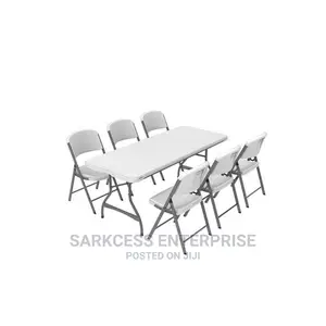 Plastic Outdoor Foldable Table With 6 Chairs - White