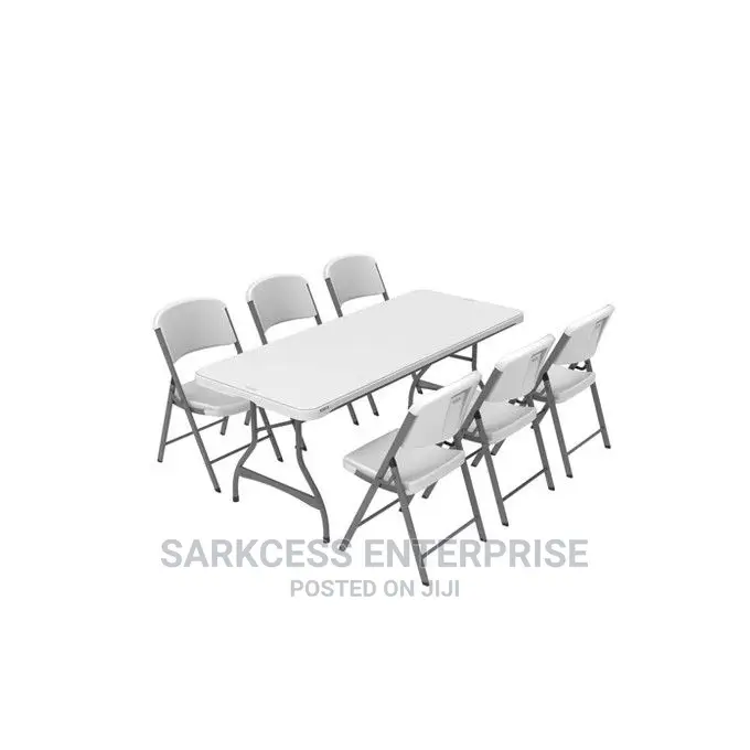 Plastic Outdoor Foldable Table With 6 Chairs - White