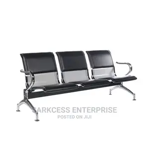 3 Seater Waiting Chair Leatherite - Black/Silver