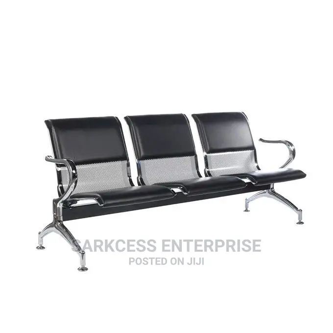 3 Seater Waiting Chair Leatherite - Black/Silver