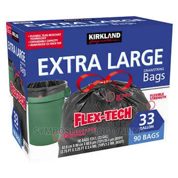 Kirkland Extra Large Drawstring Bags 33 Gallon, 90 Bags