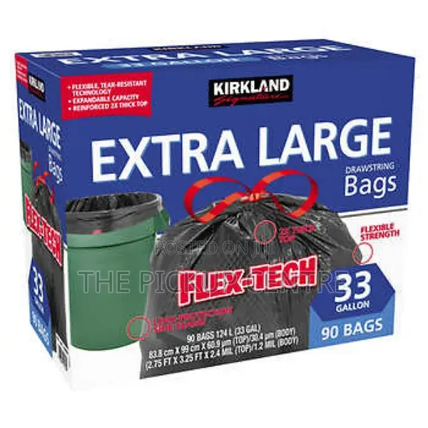 Kirkland Extra Large Drawstring Bags 33 Gallon, 90 Bags