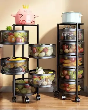 Rotating Storage Shelf Round Baskets Rack 5 Tier Metal