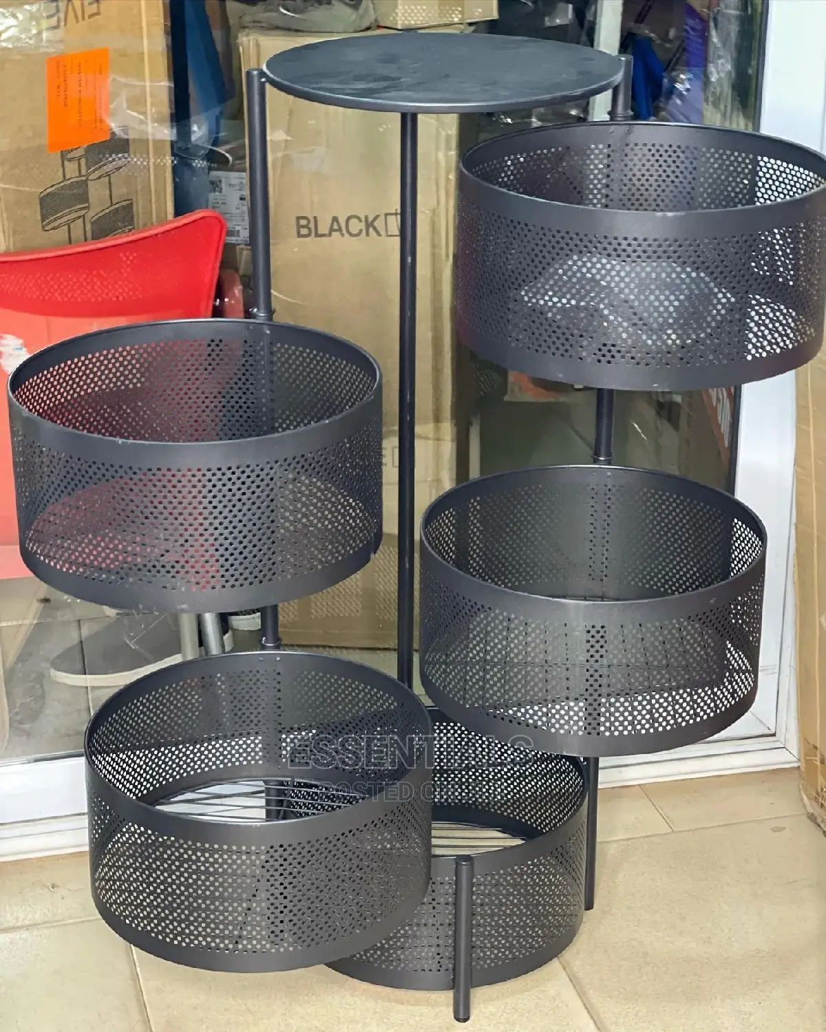 Rotating Storage Shelf Round Baskets Rack 5 Tier Metal