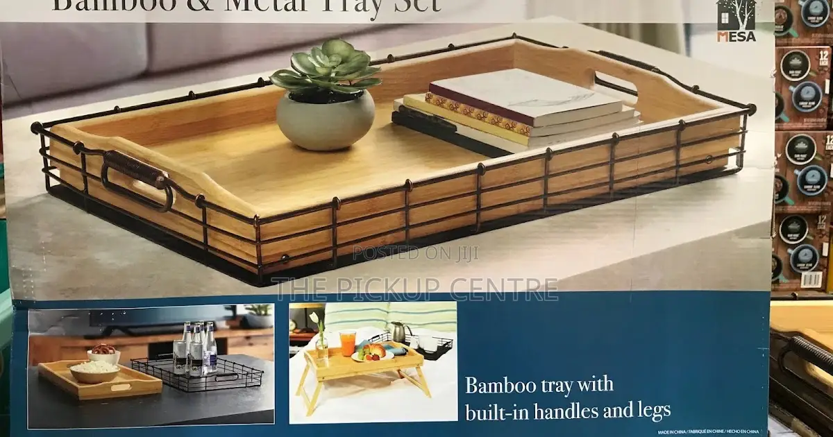 Bamboo and Metal Tray Se