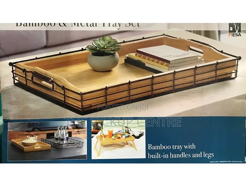 Bamboo and Metal Tray Se