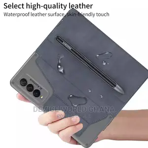 Samsung Z Fold 6 5 4 Leather Flip Case With Pen Slot