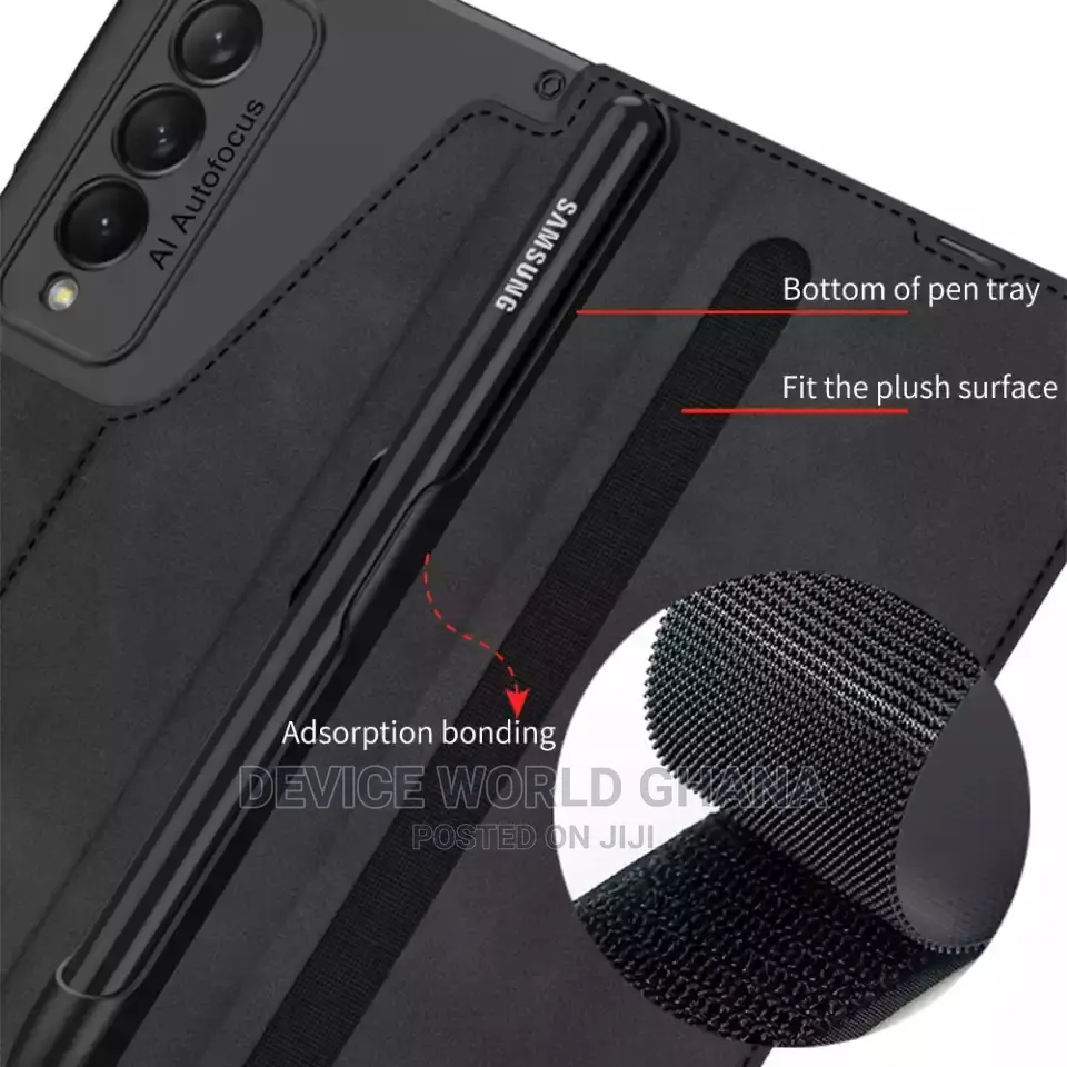 Samsung Z Fold 6 5 4 Leather Flip Case With Pen Slot