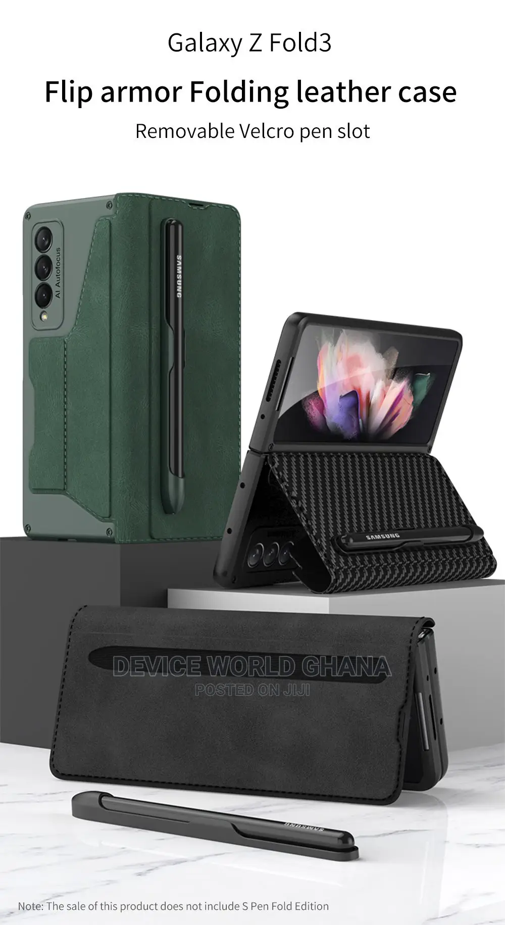 Samsung Z Fold 6 5 4 Leather Flip Case With Pen Slot