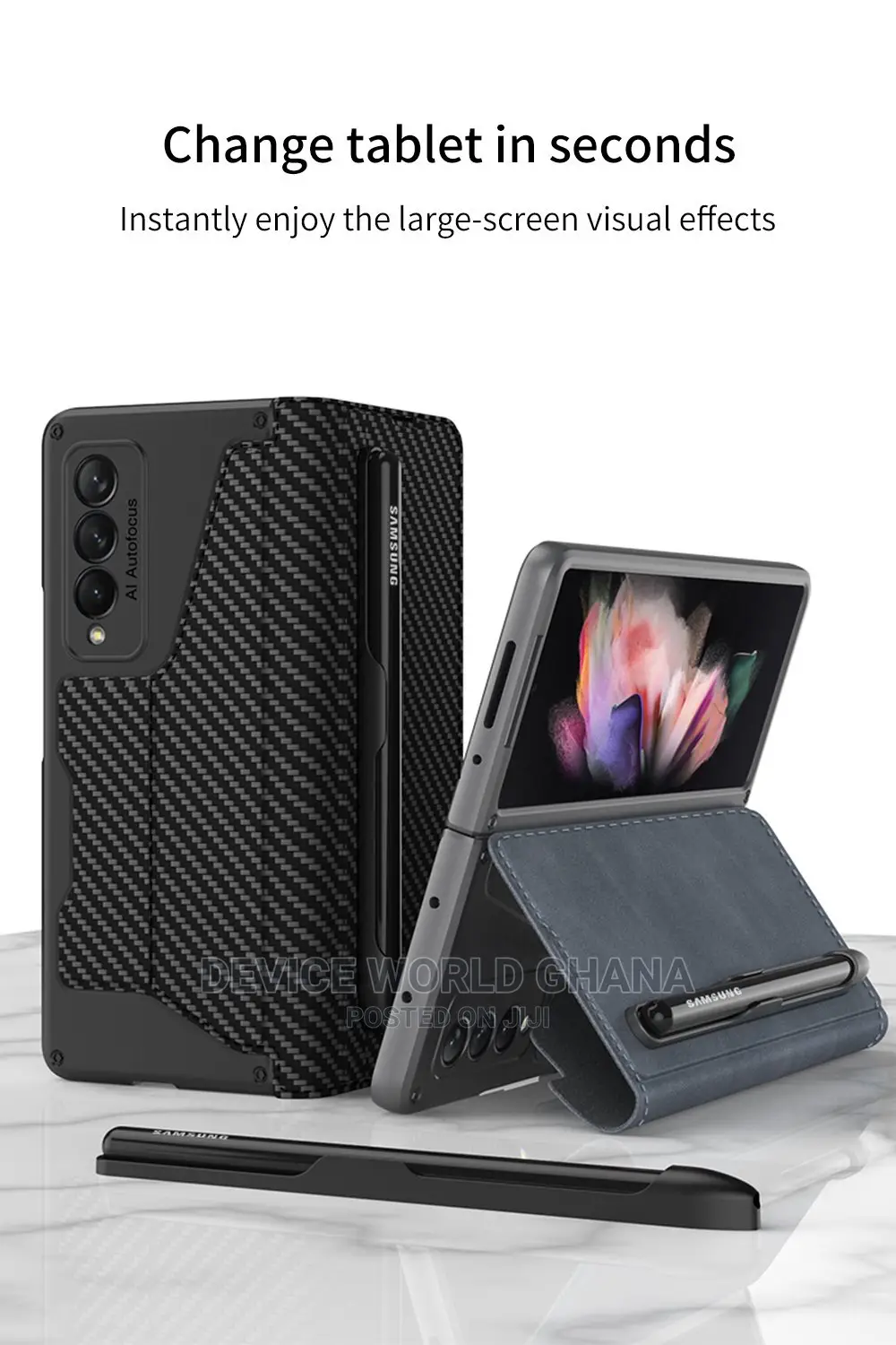 Samsung Z Fold 6 5 4 Leather Flip Case With Pen Slot