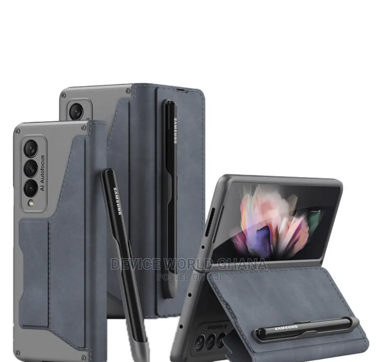 Samsung Z Fold 6 5 4 Leather Flip Case With Pen Slot