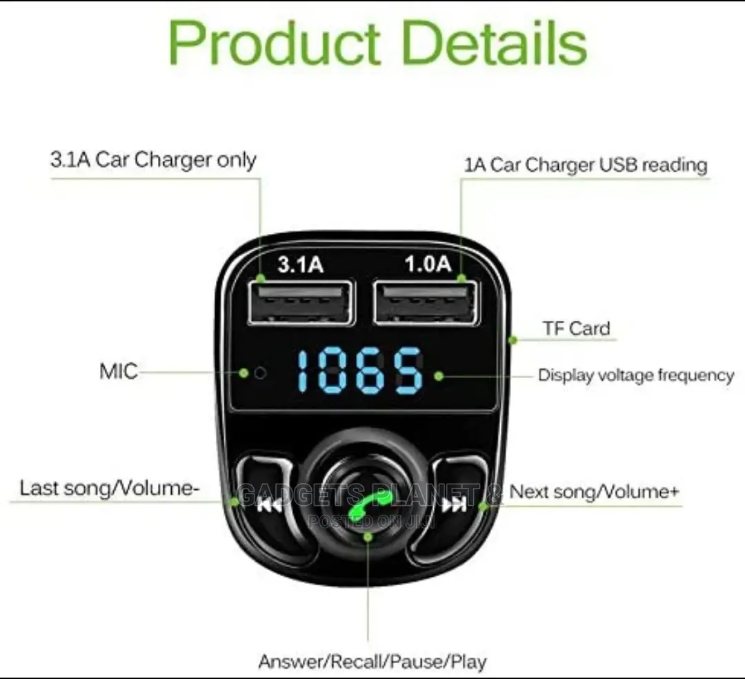 Car-X8 Wireless Car FM Player, USB Port, AUX Cable Slot Etx