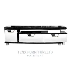 TV Stand With Glass Top Black and White 1 Door/2 Drawers