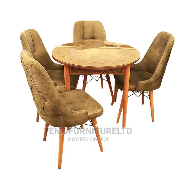Dining Set 4seater With Walnut Wooden Legs and Glass Top