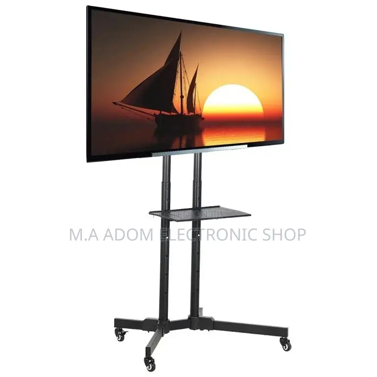 Modern Black Rolling Tv Stand With Wheels Shelf