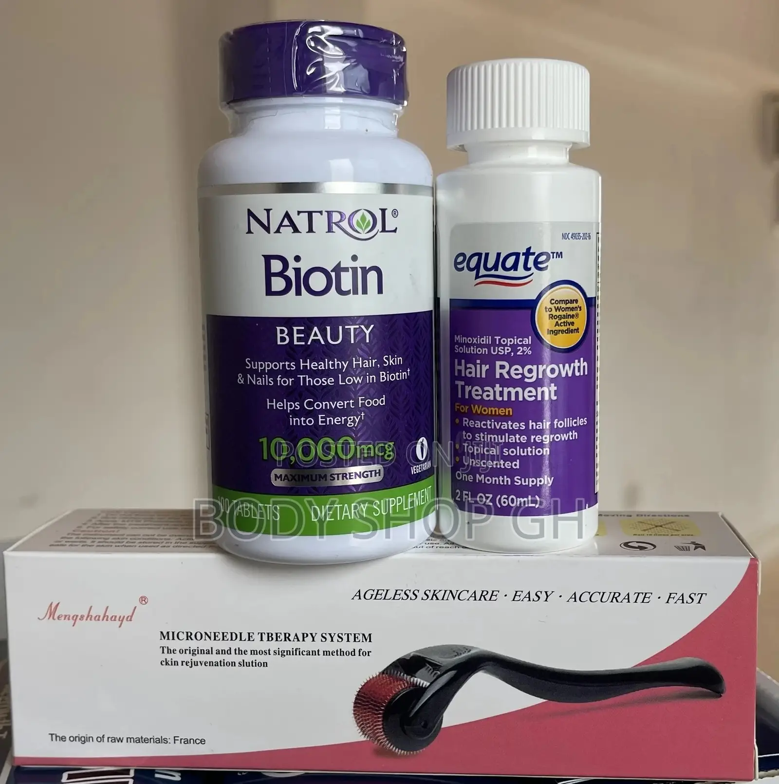 Hair Regrowth Package for Women(Biotin+Roller +Minoxidil)