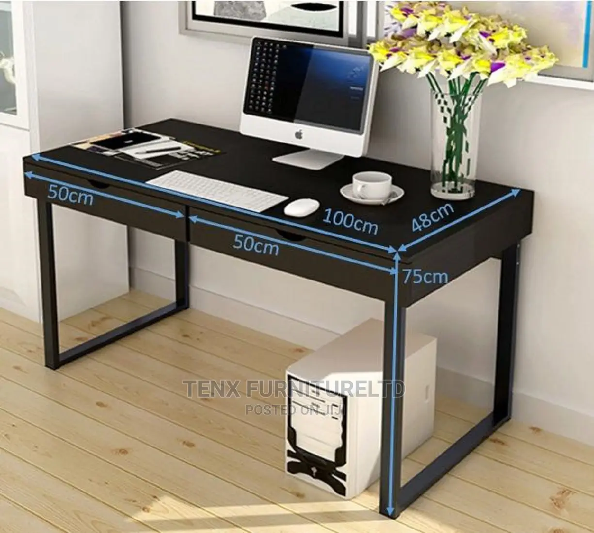 Computer Desk Brown Wood (With 2 Drawers)