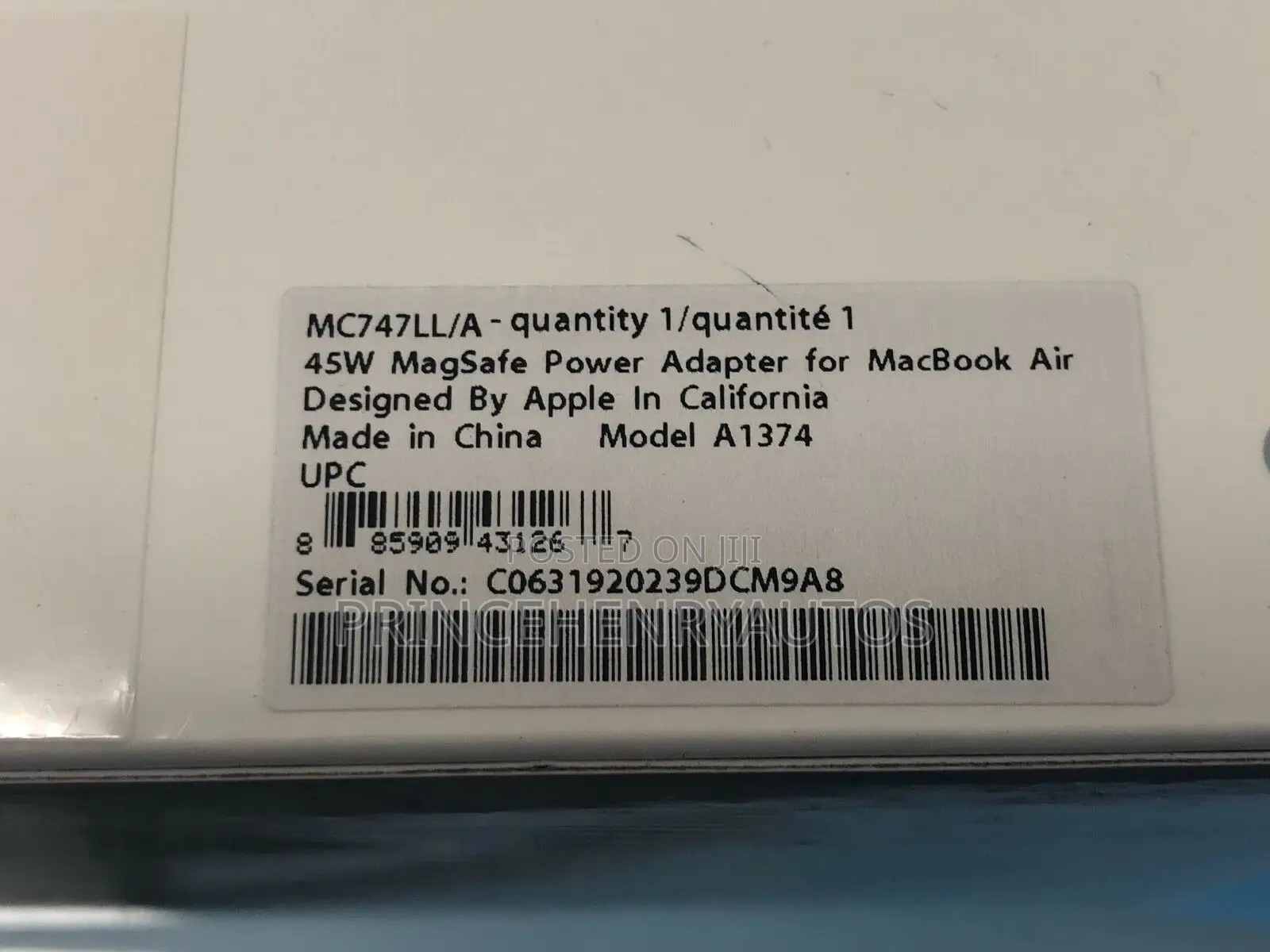 GENUINE Apple Mc747ll/A 45W Magsafe Power Adapter