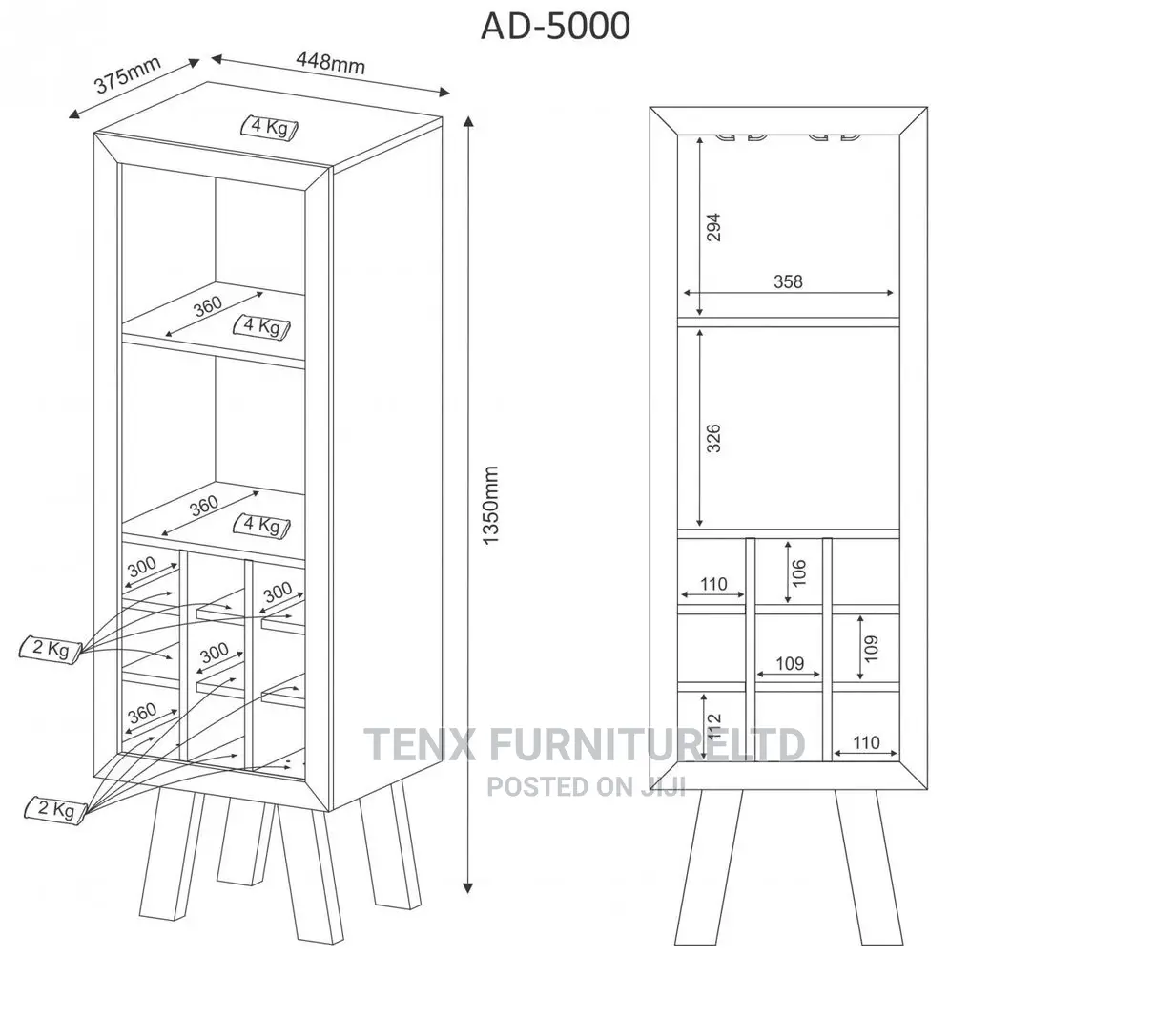 Wine Rack With ( Glass Cup Holders) Black Coba