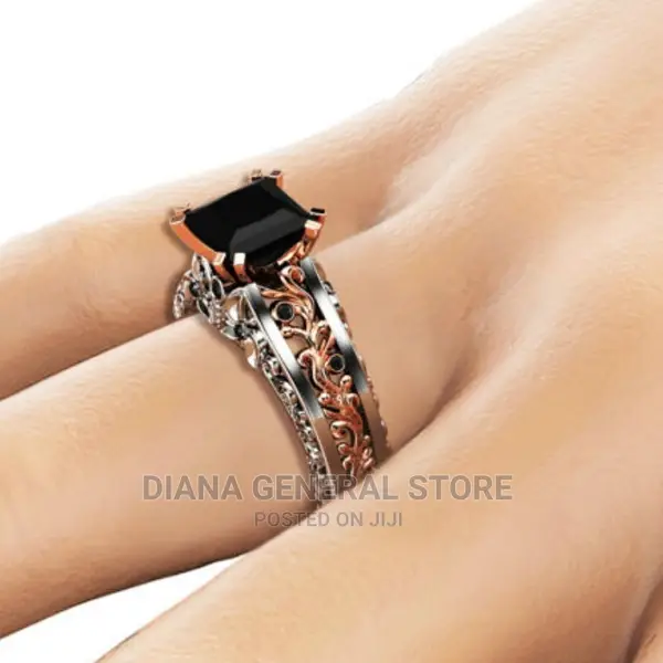 Princess Black Diamond Engagement Ring 14K Rose Gold
