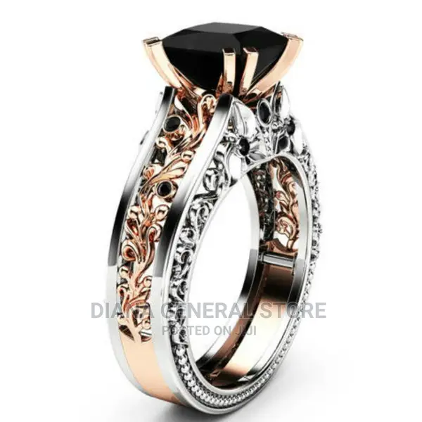 Princess Black Diamond Engagement Ring 14K Rose Gold