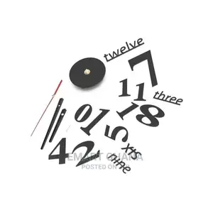 Frameless 3D Stick on Wall Clock - Black