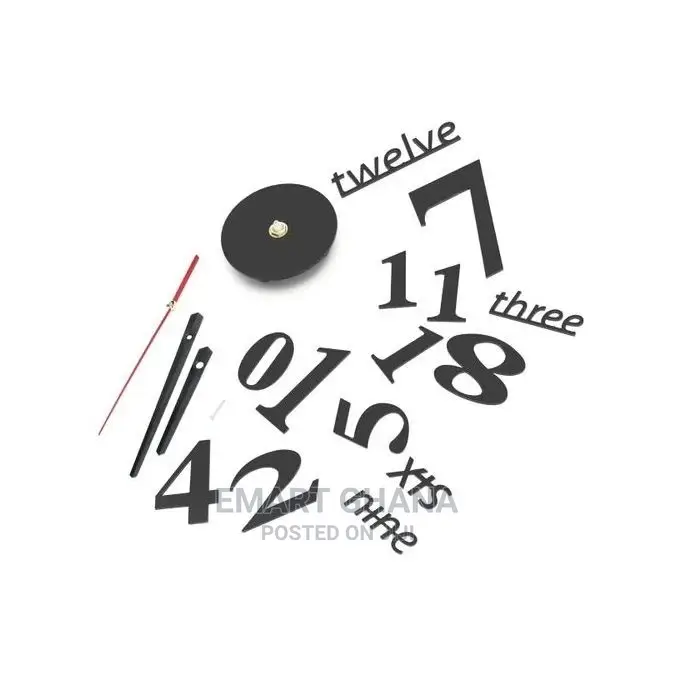 Frameless 3D Stick on Wall Clock - Black