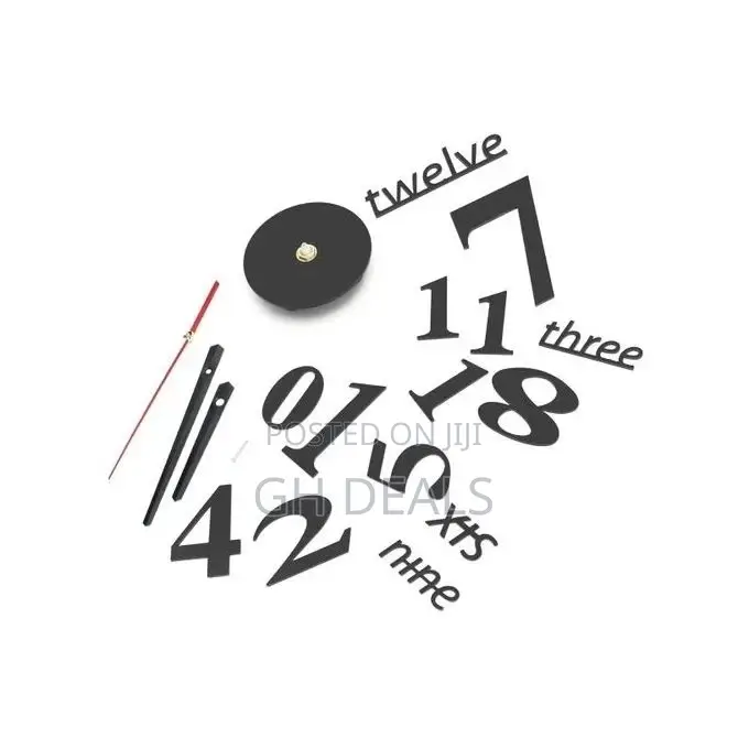 Frameless 3D Stick on Wall Clock - Black