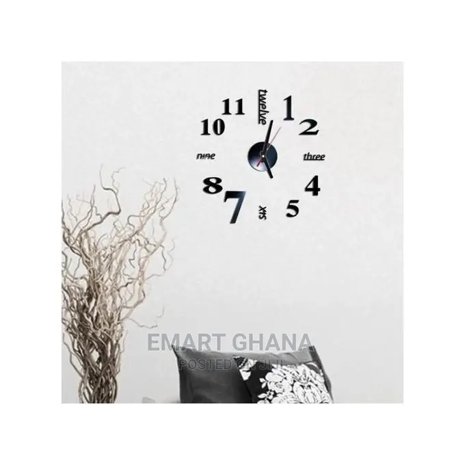 Frameless 3D Stick on Wall Clock - Black