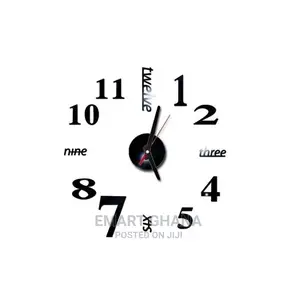 Frameless 3D Stick on Wall Clock - Black