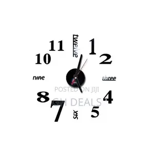 Frameless 3D Stick on Wall Clock - Black