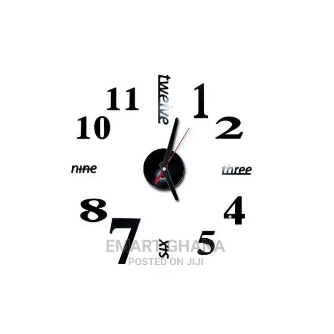 Frameless 3D Stick on Wall Clock - Black