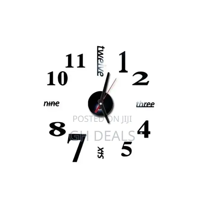 Frameless 3D Stick on Wall Clock - Black