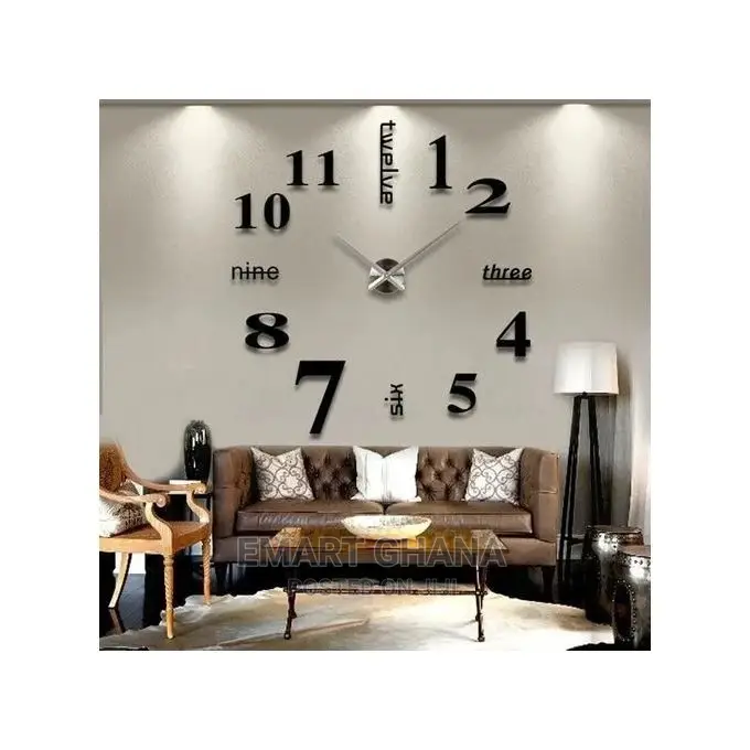 Frameless 3D Stick on Wall Clock - Black