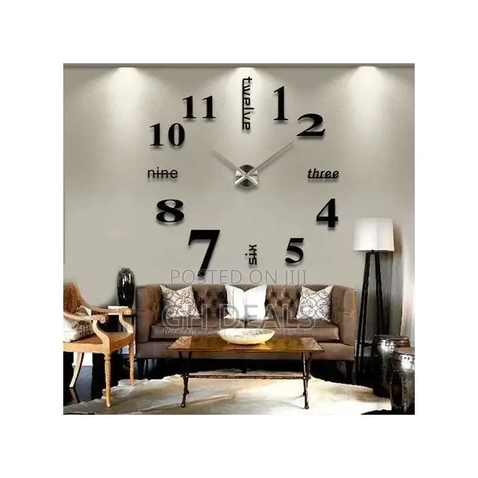 Frameless 3D Stick on Wall Clock - Black