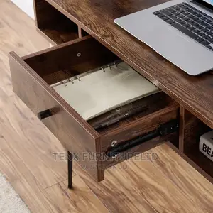 Computer Desk With Rustic Top and Metal Legs