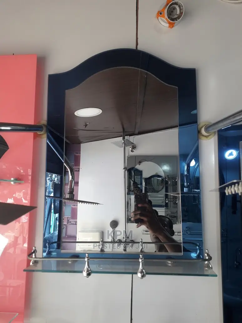 Blue Mirror With Glass Shelf