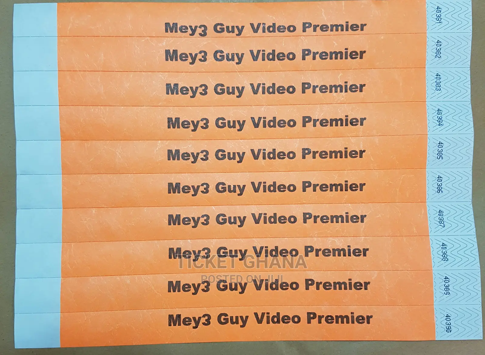 Orange Tyvek Wristband Ticket