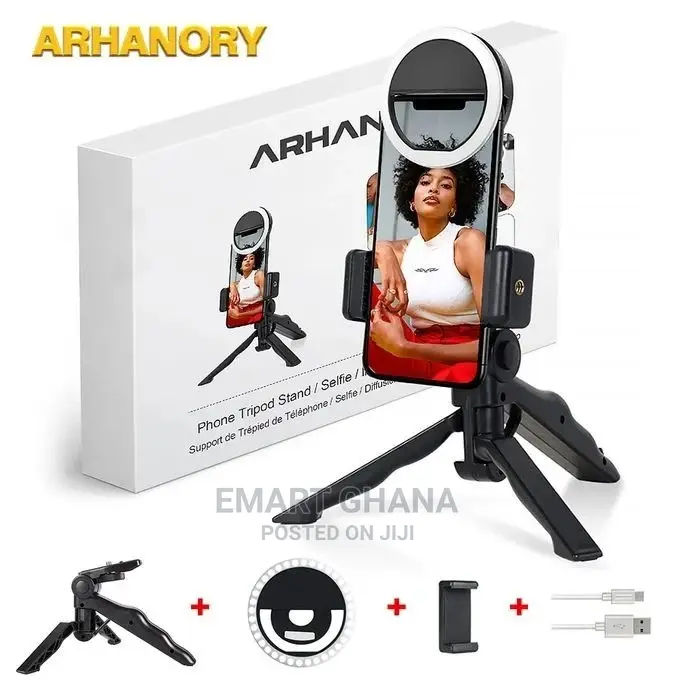 ARHANORY Tripod Stand With LED Ring Light - Black