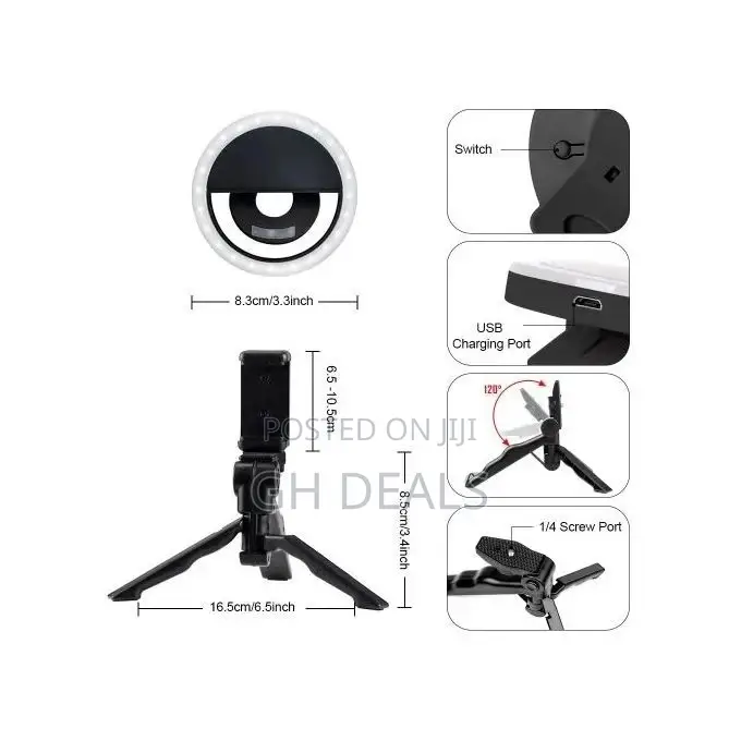 ARHANORY Tripod Stand With LED Ring Light - Black