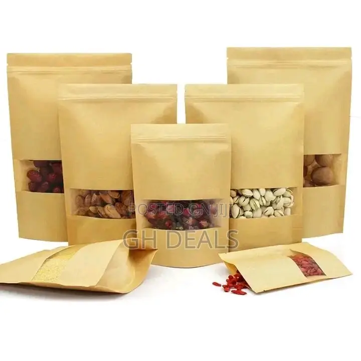 Kraft Paper Stand Up Bags Zip Lock Bag With Matte Window