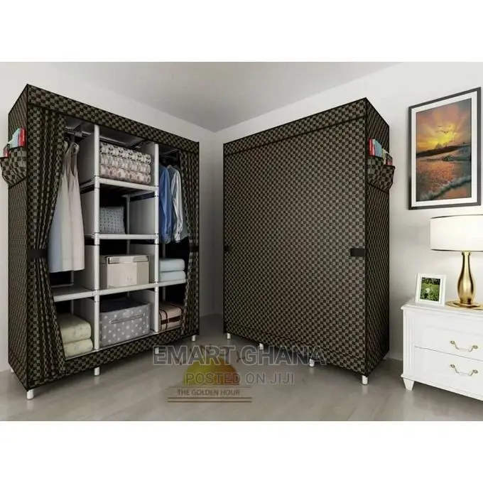 Lindy Portable Fabric Wardrobe - 8 Shelves - Black/Gold