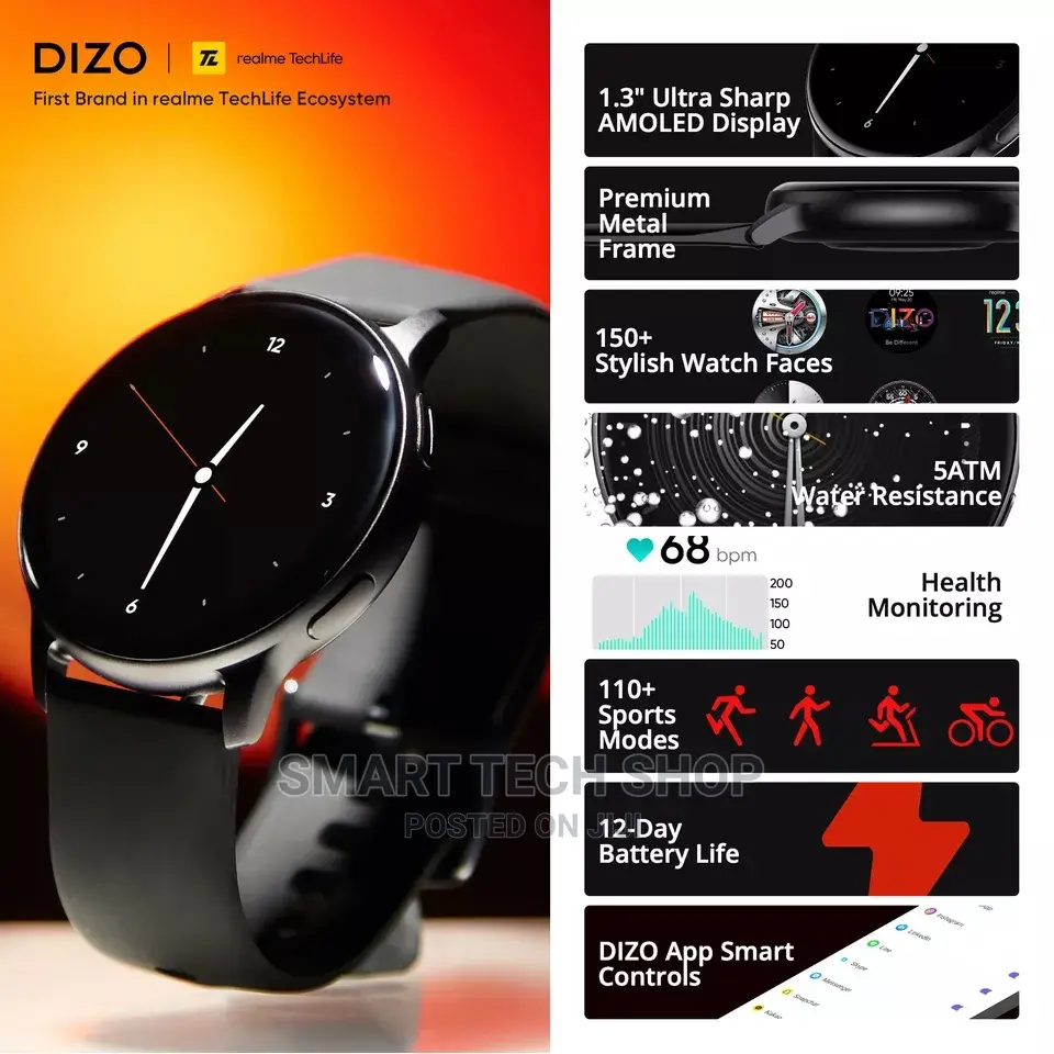 Realme Techlife DIZO Watch R Smart Watch With 12days Battery