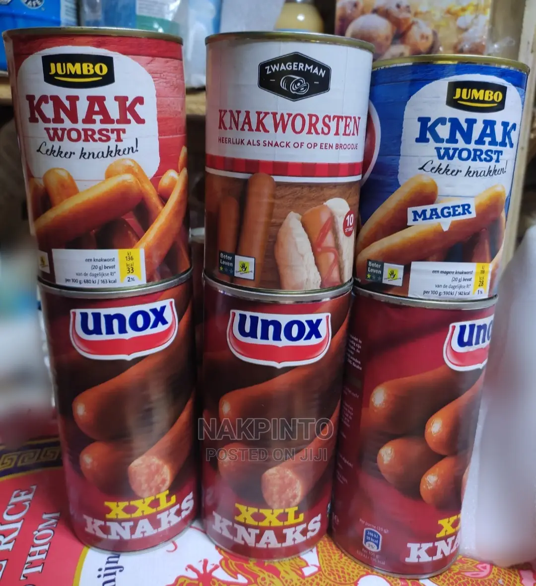 Tuna, Mackerel Fillets, Sardines, Corned Beef, Hotdog, Knaks