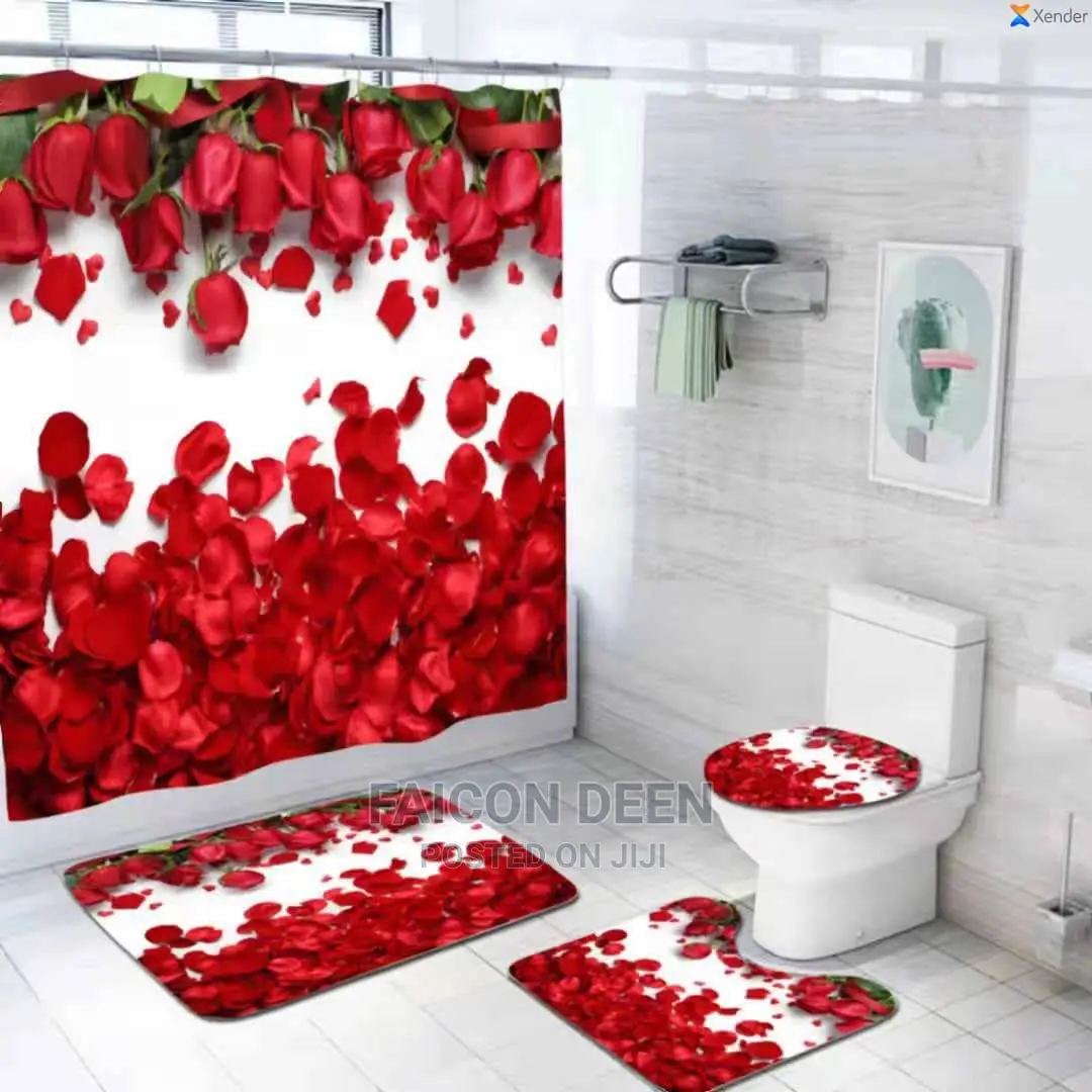 Shower Curtains + Toilet Set Matاalso in Diff Colors Design