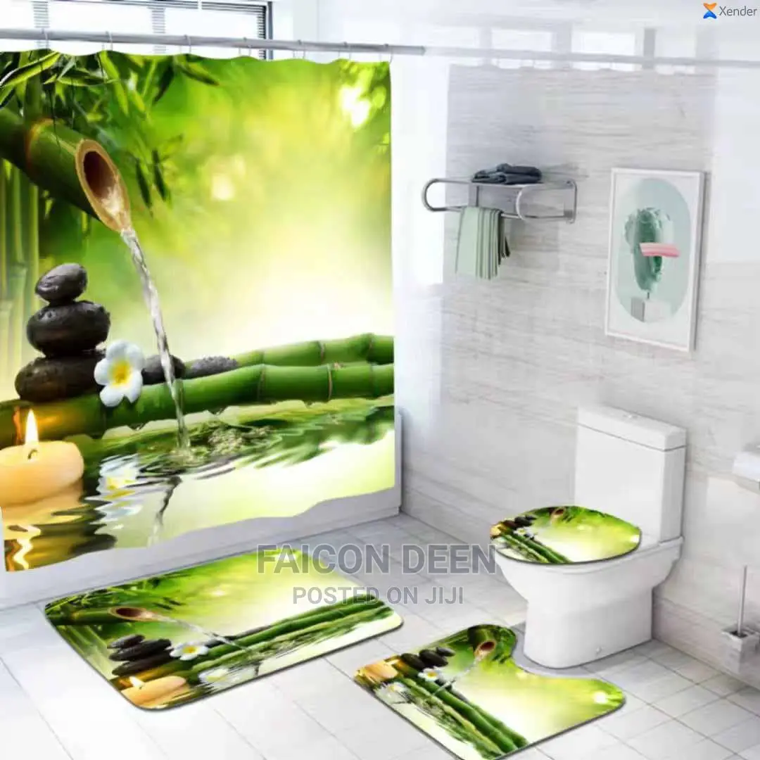 Premium Quality Shower Curtains + Toilet Mat(In Diff Colors