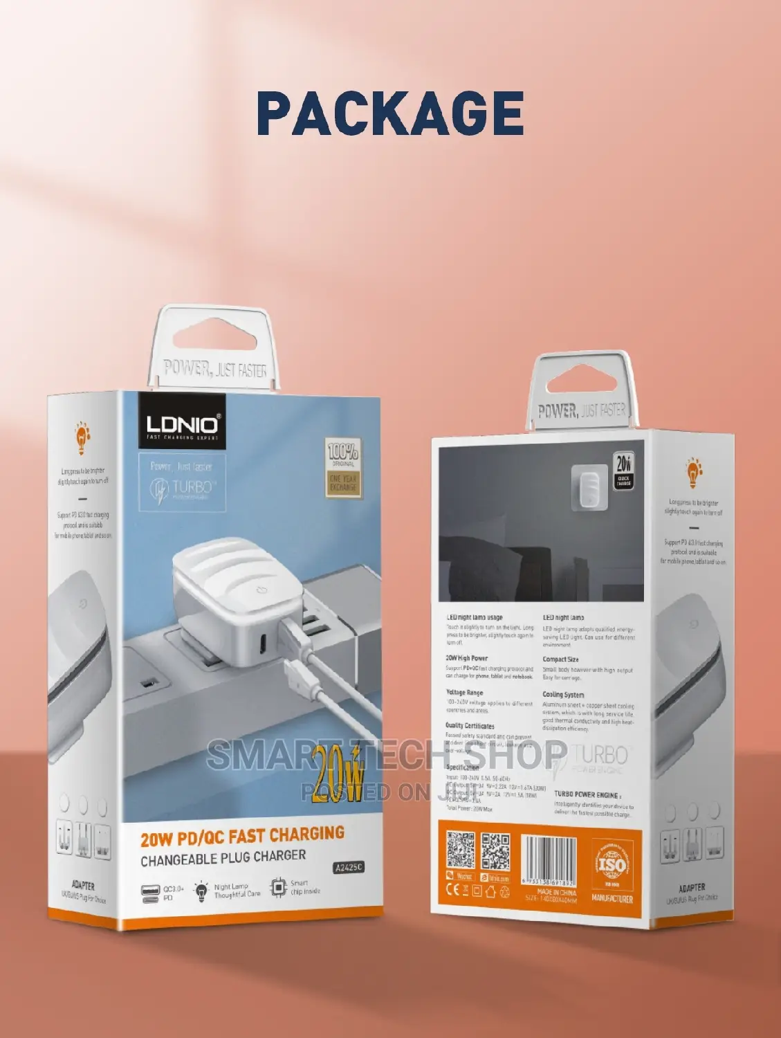LDNIO Wall Charger LED Lamp 20W PD USB Fast Charge iPhone 13