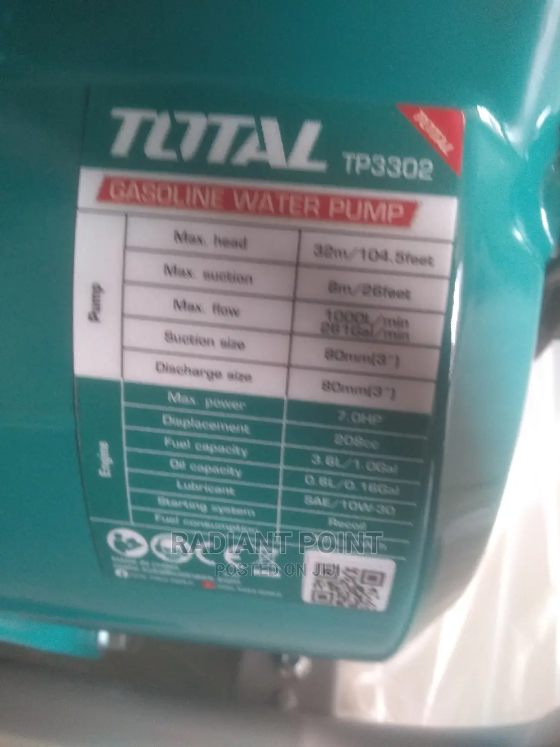 Gasoline Total 7hp Water Pump 3inches