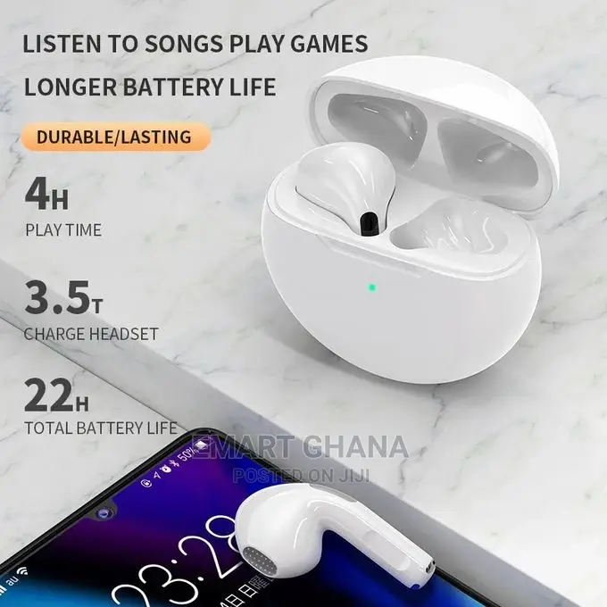 TWS Air Pro 6 Bluetooth Earphone - White