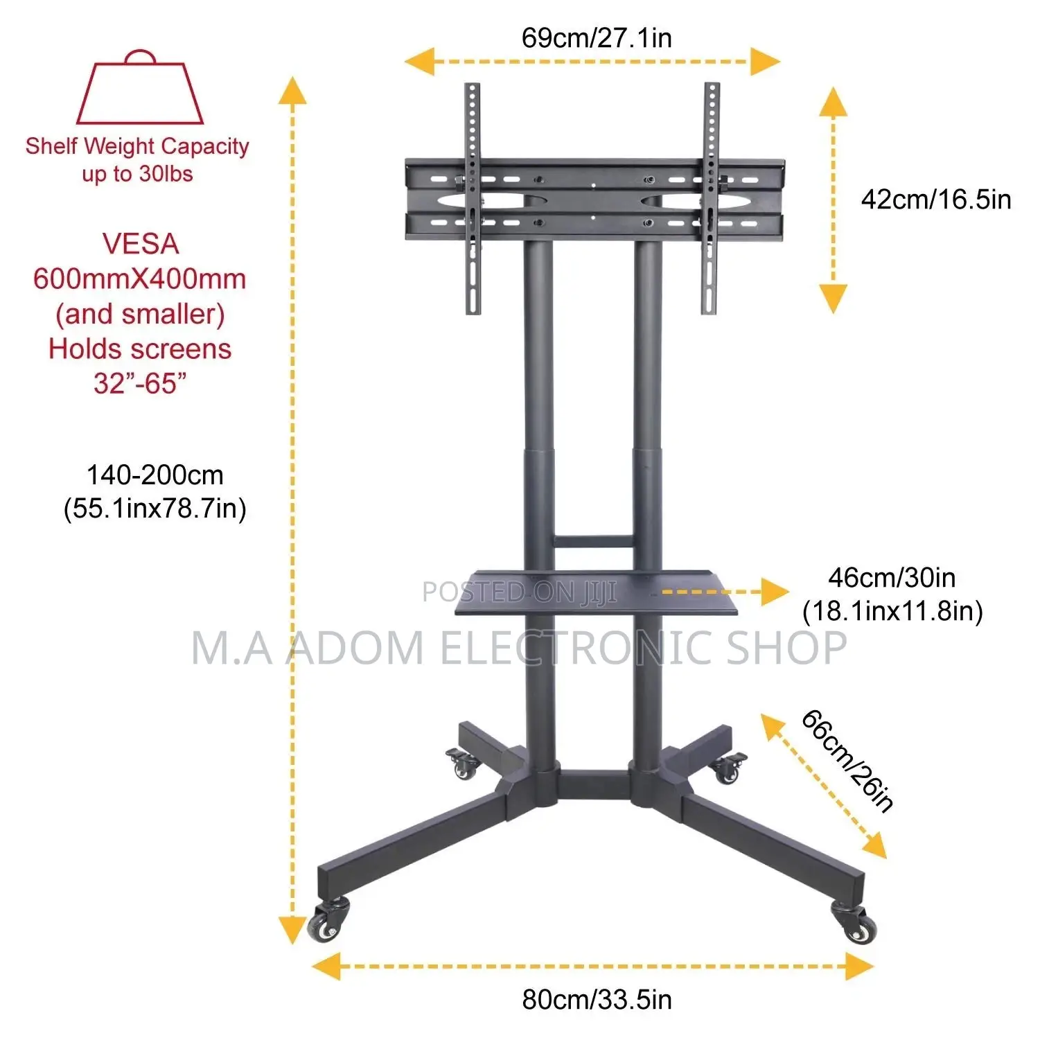 Very Durable Mobile Tv Stand 32”-65”